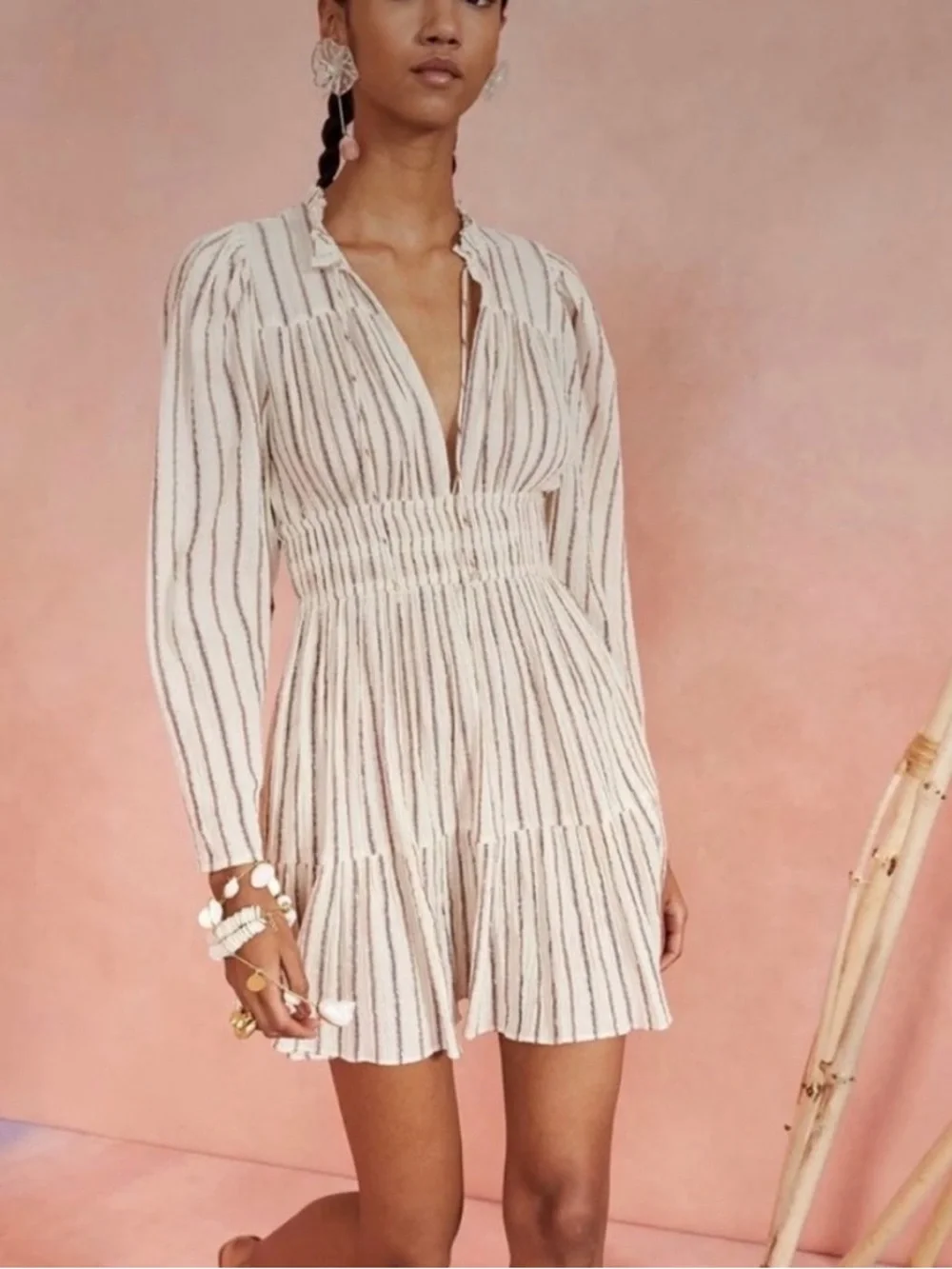 Ulla Johnson Rosalind Mini Dress Women’s Size 4 Lurex Stripe Cream NWT - Picture 1 of 13